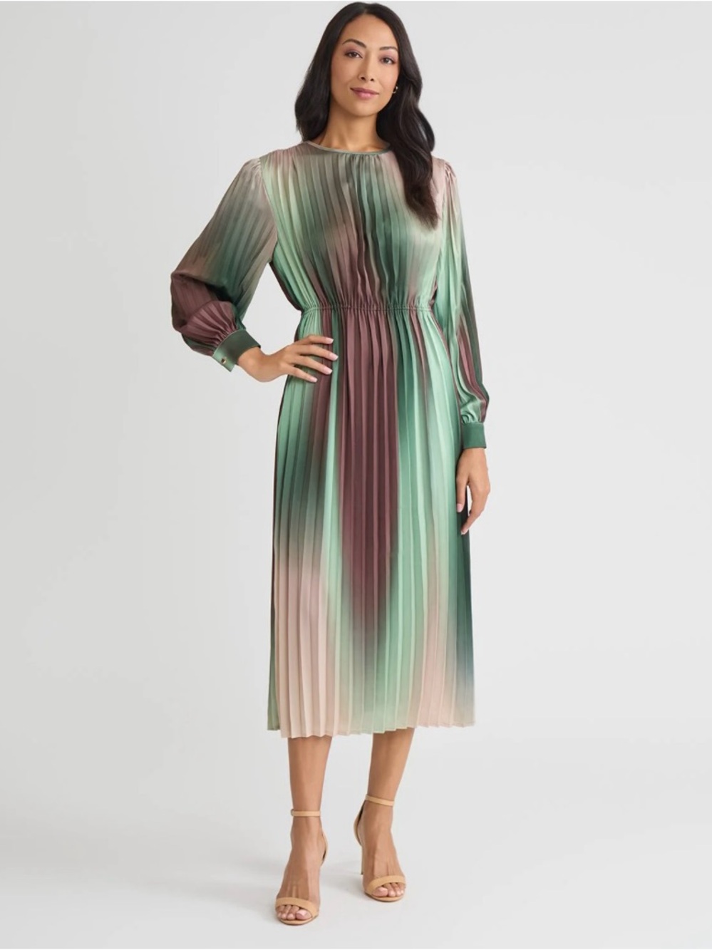 NWT Misook Pleated Ombre Crepe De Chine Midi Dress Elegant Party Wedding XXL
